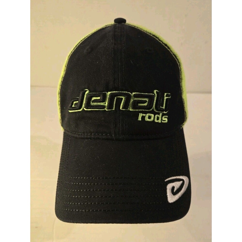​Denali Rods Baseball Cap Black with Neon Green Mesh OSFM Adjustable Hat